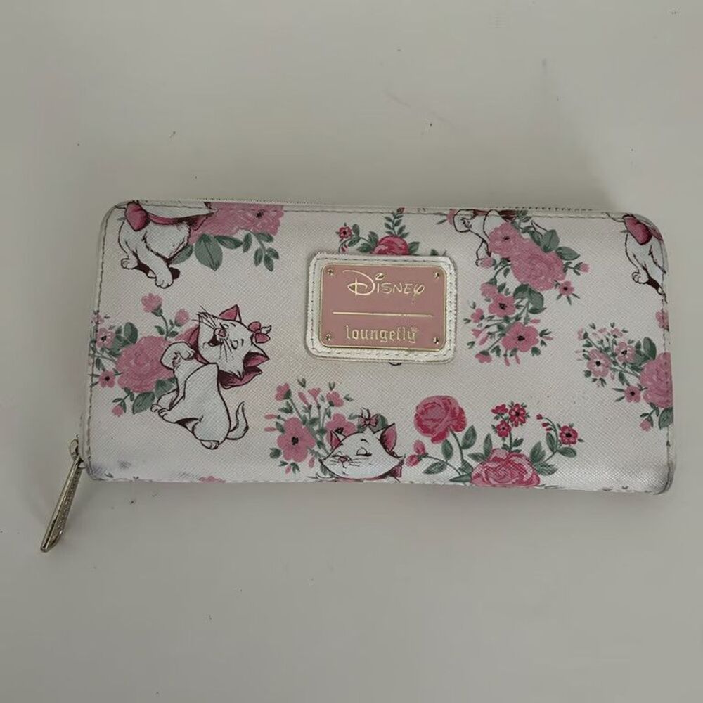 Loungefly Disney Aristocats Marie Wallet Zip Around Floral AOP White Pink From